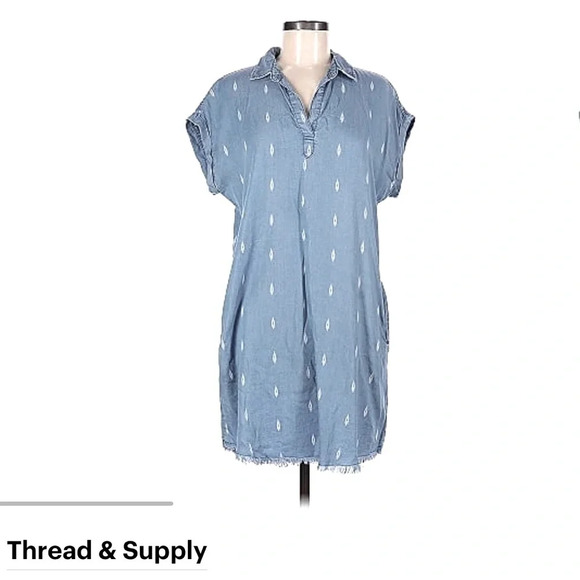 THREAD & SUPPLY 100% Tencel Denim Style Dress with Raw Hem - Picture 1 of 7